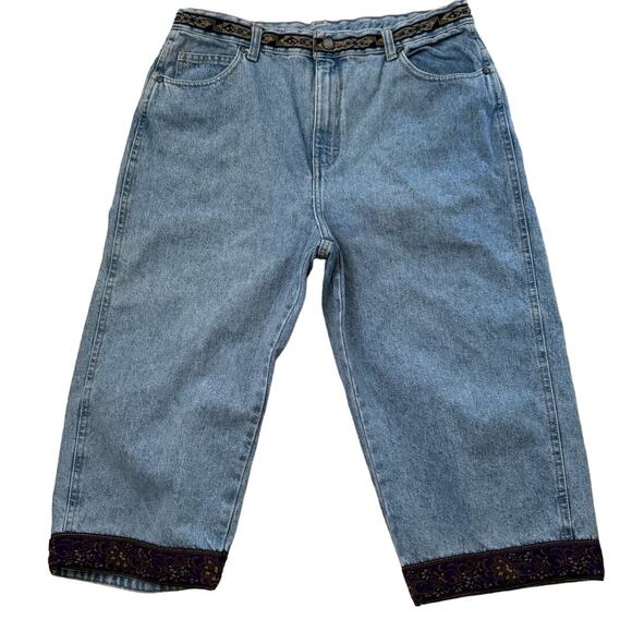 Vintage Y2K Bill Blass Cropped Jeans Purple Ribbon Trim Womens Size 12 Retro - Picture 1 of 11
